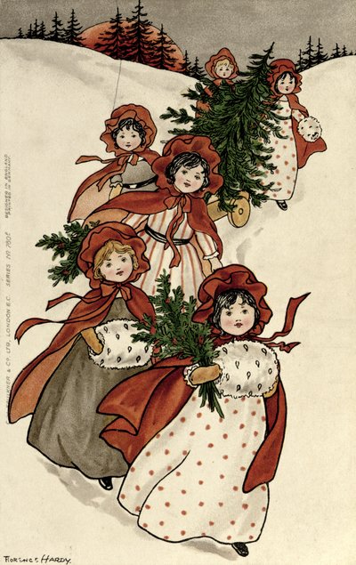 Kislányok Hollyval és a karácsonyfával alkotó: Florence Hardy