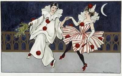 Pierrot és Colombine táncol a holdfényben - dess. írta: Florence Hardy, deb. 20. század alkotó: Florence Hardy