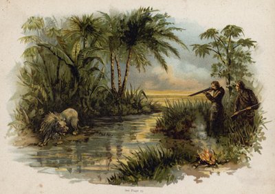 Jelenet a Svájci Robinson családból: Oroszlánvadászat (chromolitho) alkotó: Florence Maplestone