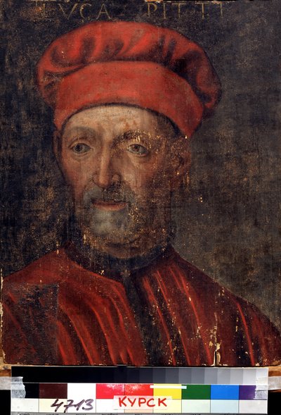 ""Luca Pitti (1394-1472) gazdag firenzei bankár portréja"" Nevét a Palazzo Pittinek adta. A firenzei iskola festménye a 16. század elejéről Regionális Deineka Művészeti Galéria, Kurszk Oroszország alkotó: Florentine School
