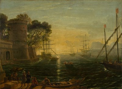 Kikötő naplementekor alkotó: Follower of Claude Lorrain
