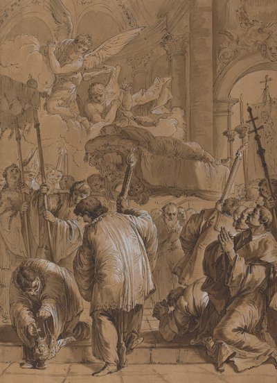 Egy szent temetési körmenete angyalokkal alkotó: Follower of Francesco Fontebasso