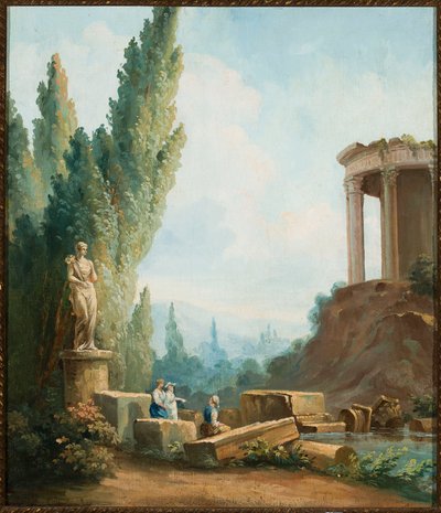Tájkép a tivoli Szibilla-templom romjaival alkotó: Follower of Hubert Robert