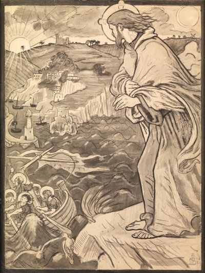 Krisztus látja a tanítványokat az evezőnél munkálkodni alkotó: Ford Madox Brown