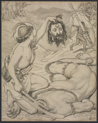 David és Góliát, rajzfilm ólomüveg ablakhoz a Jesus College-ban, Cambridge alkotó: Ford Madox Brown