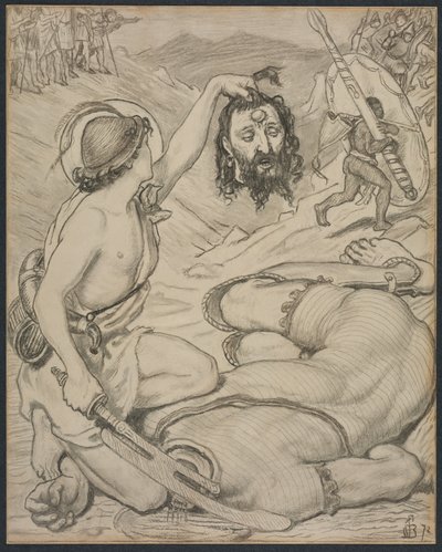 David és Góliát, Karikatúra ólomüveg ablakhoz a Jesus College-ban, Cambridge, 1872. alkotó: Ford Madox Brown