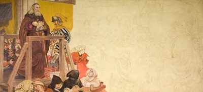 Wycliffe a tárgyalásán, 1893. alkotó: Ford Madox Brown