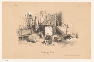 Istálló szamárral, macskával és egérrel Tanulmányok kétféle krétával (sorozat címe) Etude aux deux zsírkréták, par Férogio (sorozat címe a tárgyon) alkotó: Fortuné Ferogio