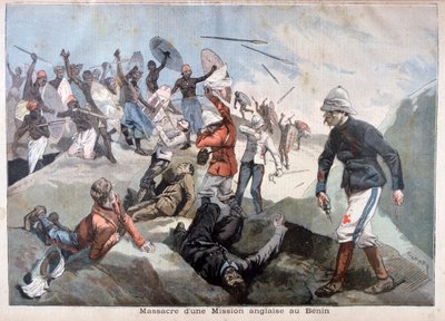 Egy angol misszió mészárlása Beninben, 1897 alkotó: Fortuné Méaulle