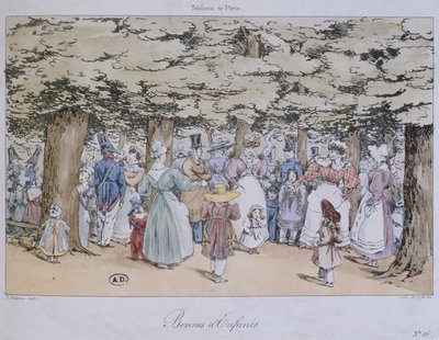 Gyermekek és dadusok a parkban, a Tableau de Paris sorozatból, metszett C. Motte, 1827 alkotó: Fortune Delarue