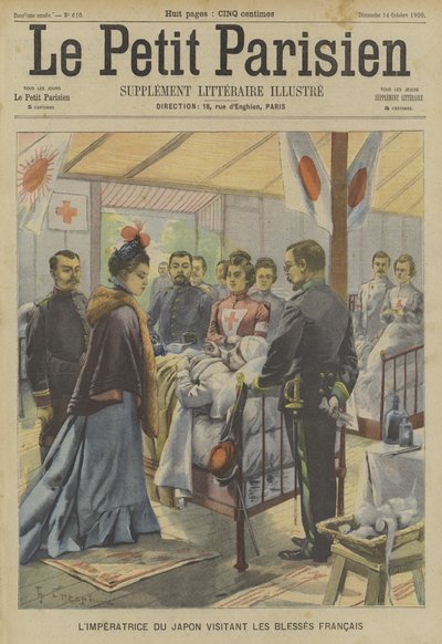 A boxerlázadás: Japán császárnéja francia sebesülteket látogat meg alkotó: Fortune Louis Meaulle