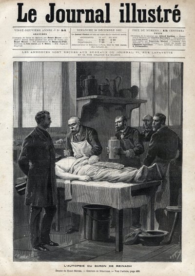 Jacques de Reinach báró (1840-1892) boncolása 1892-ben – Meaulle metszetei az 1892-es „The Illustrous Journal”-ban alkotó: Fortune Louis Meaulle