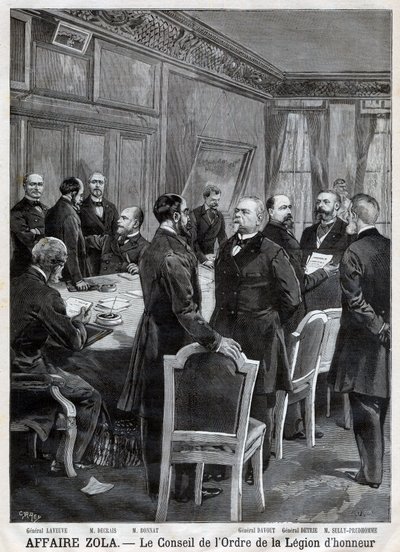A Nemzeti Becsületrend Tanácsa a Dreyfus-ügy idején, F. Meaulle metszetében Garrey nyomán. „Le Petit Journal”, április 24 alkotó: Fortune Louis Meaulle