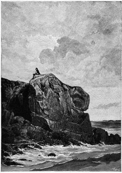 Victor Hugo száműzetésben Jerseyben, 1855-ben, a Proscriit-sziklán. Louis Fortune Meaulle (1844-1901) metszete, amelyről Hugo így nyilatkozott: "A képet Hugo nem tudta, hogy az életben van: "Azt hiszem, il grave". alkotó: Fortune Louis Meaulle