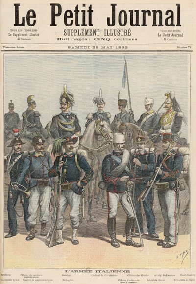 Az olasz hadsereg, a "Le Petit Journal"-ból, 1892. május 28. (színes litho) alkotó: Fortune Louis Meaulle and Henri Meyer