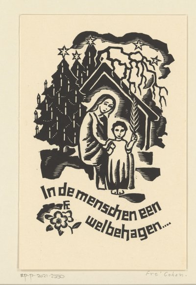 1933-as karácsonyi képeslap Bernard W.M.-től. Ottevanger alkotó: Fré Cohen