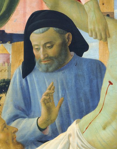 Michelozzo építész, részlet A keresztről vagy a Szentháromság oltáráról, 1432 körül, Giovanni da Fiesole, Fra Angelico néven ismert (1400-kb. 1455), tempera fán alkotó: Fra (c.1387 1455) Angelico