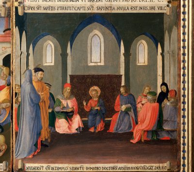 Jézus az orvosok között. Krisztus élete, Armadio degli Argenti. (Tempera fán alkotó: Fra  Angelico