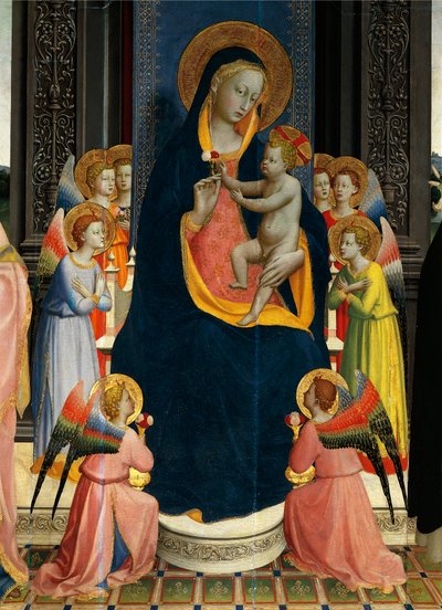 Giovanni da Fiesole, Fra Angelico néven ismert Madonna és a szentekkel trónolt gyermek (1400-1455 körül), tempera fán, részlet alkotó: Fra (c.1387 1455) Angelico