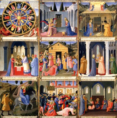 Jelenetek a Születésből, első panel a Santissima Annunziata ezüstkincstárából, 1450-53 körül (tempera a panelen) alkotó: Fra (c.1387 1455) Angelico