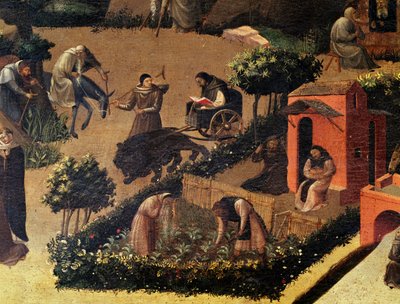 Szerzetesek munkában, részlet a La Thebaidból alkotó: Fra (c.1400 55) Angelico