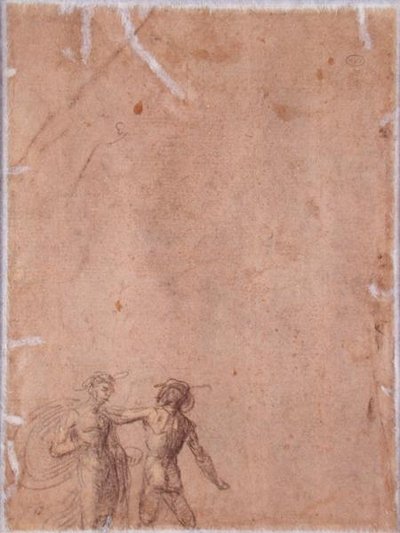 Két figura (fordítva) (fekete-sárga kréta fehérrel kiemelve a papíron) (lásd a 152658-as számot) alkotó: Fra 1472-1517 Bartolommeo