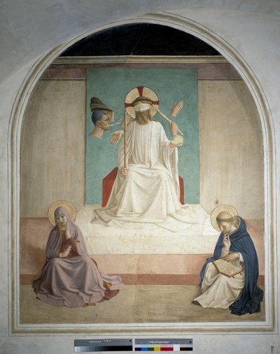 Krisztus gúnyolódik a Szűzanyával és Szent Jeromossal. Guido di Pietro freskója alkotó: Fra Angelico