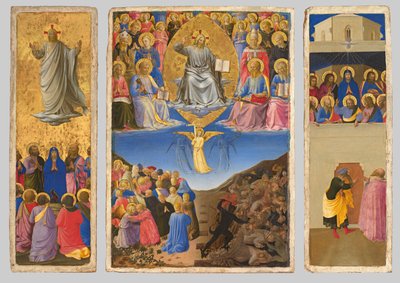 Olasz: Trittico (Ascensione, Giudizio Universale, Pentecoste) Az utolsó ítélet, mennybemenetel és pünkösd triptichonja. alkotó: Fra Angelico