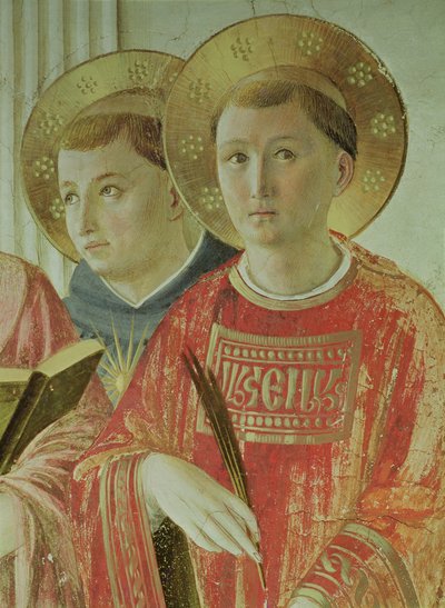 Az árnyék Madonnája, Aquinói Szent Tamás és Szent Lőrinc részlete, az első emeleti folyosóról (freskó) alkotó: Fra Angelico