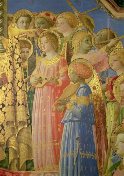 A Szűz koronázása, zeneangyalokat bemutató részlet, 1430-32 körüli olaj, 60319-es tábla részlete alkotó: Fra Angelico