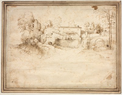 Parasztház a domb lejtőjén, kb. 1508. alkotó: Fra Bartolommeo
