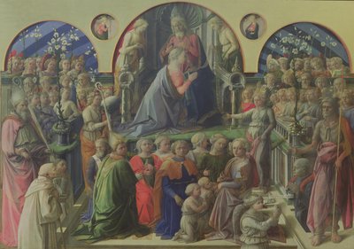 Szűz koronázása szentekkel és angyalokkal, 1441-47 (tempera a panelen) alkotó: Fra Filippo Lippi