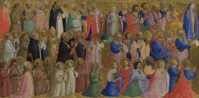 Szűz Mária az apostolokkal és más szentekkel panel a Fiesole San Domenico oltárképből, c. 1423-1424 alkotó: Fra Giovanni Angelico da Fiesole