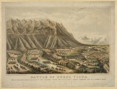 Előkészületek a Buena Vista-i csatára, más néven angosturai csatára, Zachary Taylor tábornok és Antonio Lopez de Santa Anna tábornok csapatai között, február 23. alkotó: Frances Flora Bond (c.1812 76) Palmer