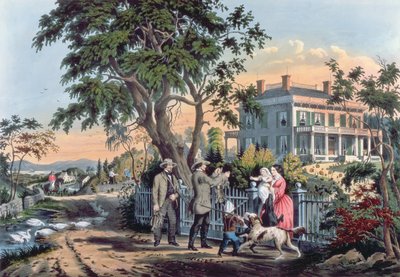 A vadászat után, metszett: Nathaniel Currier (1813-88) 1855 alkotó: Frances Flora Bond Palmer