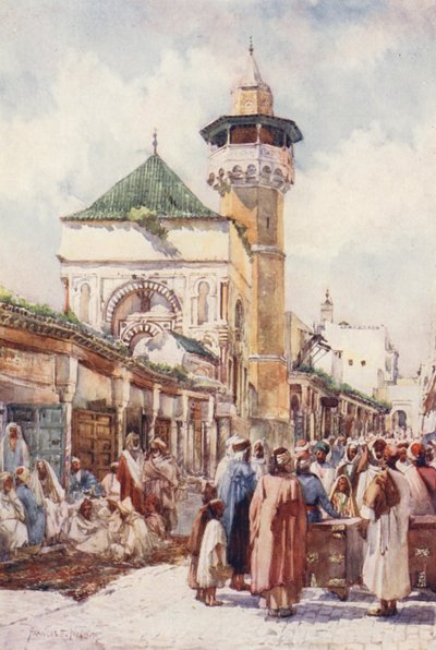 Sidi Ben Ziad mecset, Tunisz, az árverés napja (színes lithó) alkotó: Frances Nesbitt
