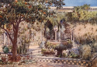 Egy régi mór villa kerti udvara, Algír (színes litográfia) alkotó: Frances Nesbitt