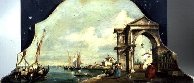 Capriccio velencei kikötőre néző kilátás alkotó: Francesco (after) Guardi