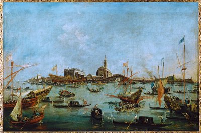 A dózse a Bucintoro nevű aranygondoláján áthalad a San Niccolo del Lido ... alkotó: Francesco (circle of) Guardi