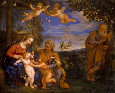 Szent család Szent Erzsébettel és Szent Jánossal (olaj, réz) alkotó: Francesco Albani