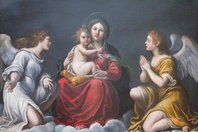 Madonna és gyermeke angyalokkal (olaj a pala) alkotó: Francesco Albani