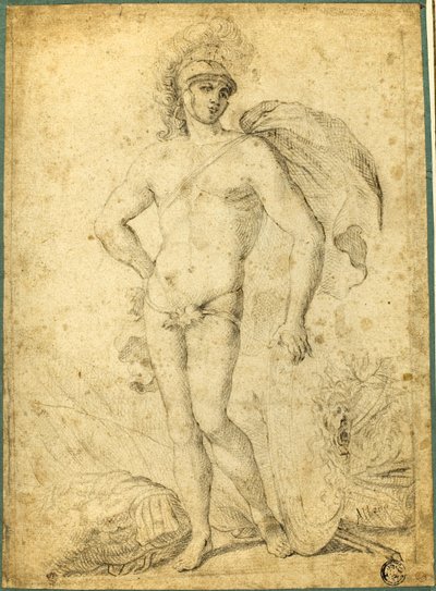 Álló meztelen harcos, valószínűleg Mars, pajzzsal alkotó: Francesco Albani