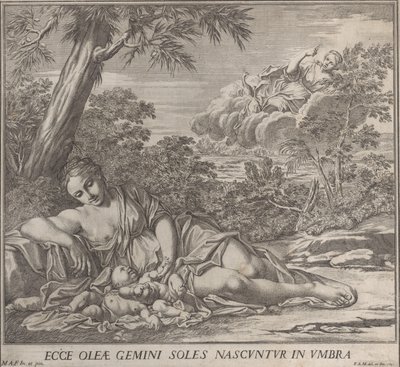Latona és alvó ikrei, Apolló és Diana, egy tájban, 1705. alkotó: Francesco Antonio Meloni