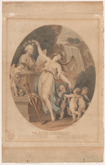 A halhatatlanság nimfája, a szerelmek kíséretében, megkoronázva Shakespeare mellszobrát..., 1784. szeptember. alkotó: Francesco Bartolozzi
