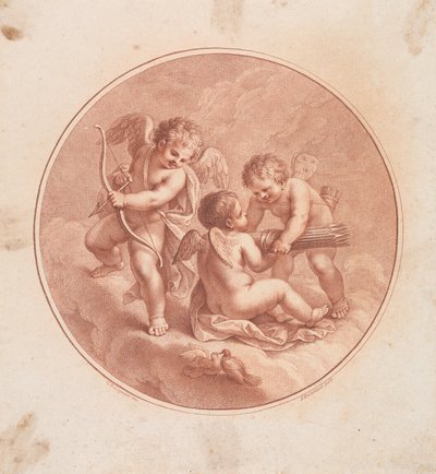 Drei Cupidos mit Bögen und Pfeilen und zwei Tauben alkotó: Francesco Bartolozzi