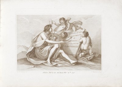 Címnyomat a festmény megszemélyesítésével Ciprianis rajz alapelvei (sorozat címe) Ciprianis a rajz alapjai (a sorozat címe a tárgyon) alkotó: Francesco Bartolozzi