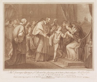 Weduwe van Edward IV Staat haar zoon aan twee aartsbisschoppen af 4. Edward özvegy királynője megválik York hercegével a két érsekkel, III. Richárd parancsára (cím a tárgyon) alkotó: Francesco Bartolozzi
