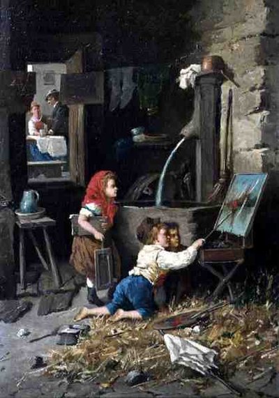 Pajkosság a stúdióban (olaj, vászon) alkotó: Francesco Bergamini