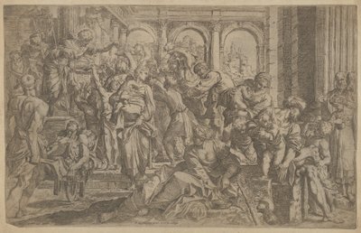 Szent Rókus balra alamizsnát osztott a körülötte összegyűlt embercsoportnak, miután A..., kb. 1607. alkotó: Francesco Brizio