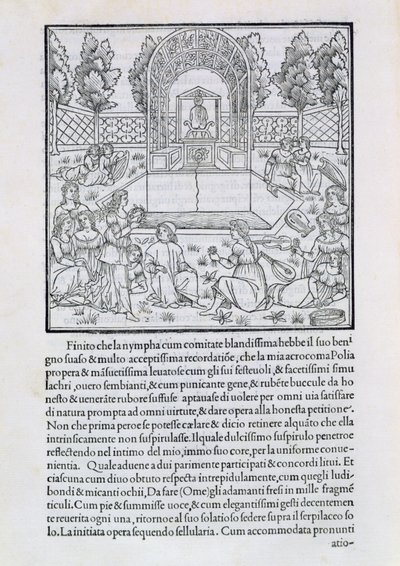 Nimfák Polia szeretőjével, illusztráció Francesco Colonna (kb. 1432-1527) „Hypnerotomachia Poliphili” másolatából alkotó: Francesco Colonna